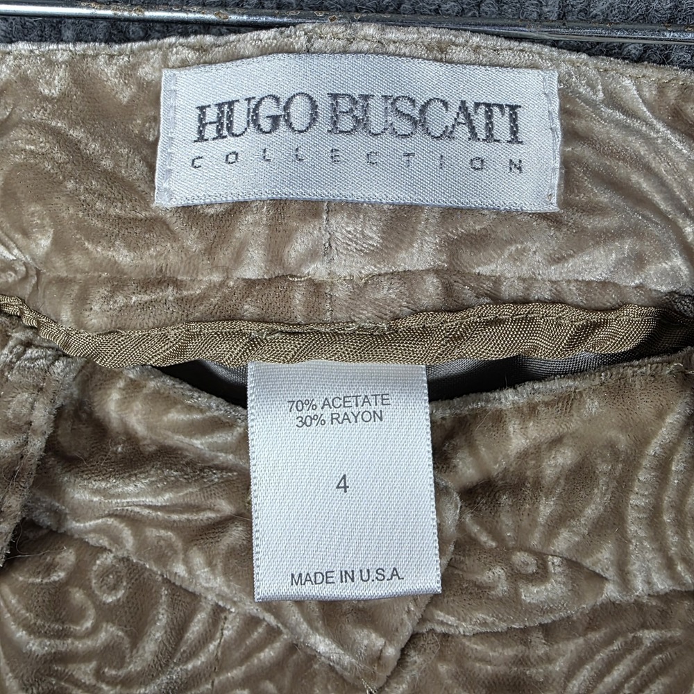 Hugo Buscati Womens Pants 4 VELVET Embossed Gold Old Money Designer Tailored - Picture 5 of 6